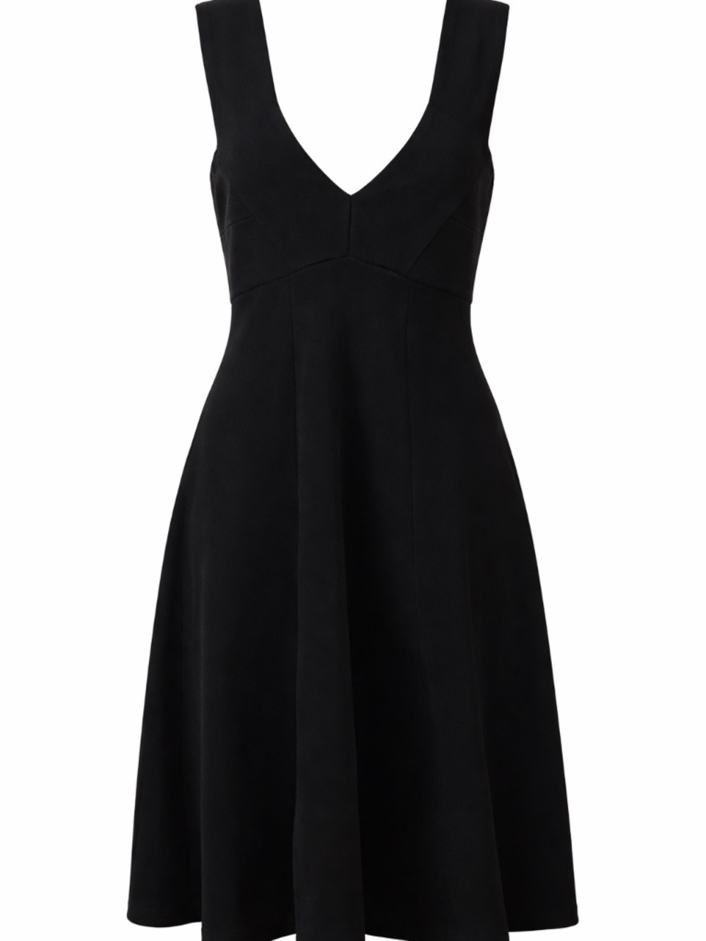 REISS Black Midi Sleeveless V Neck Flare A-Line Stretch Elegant Work Cocktail